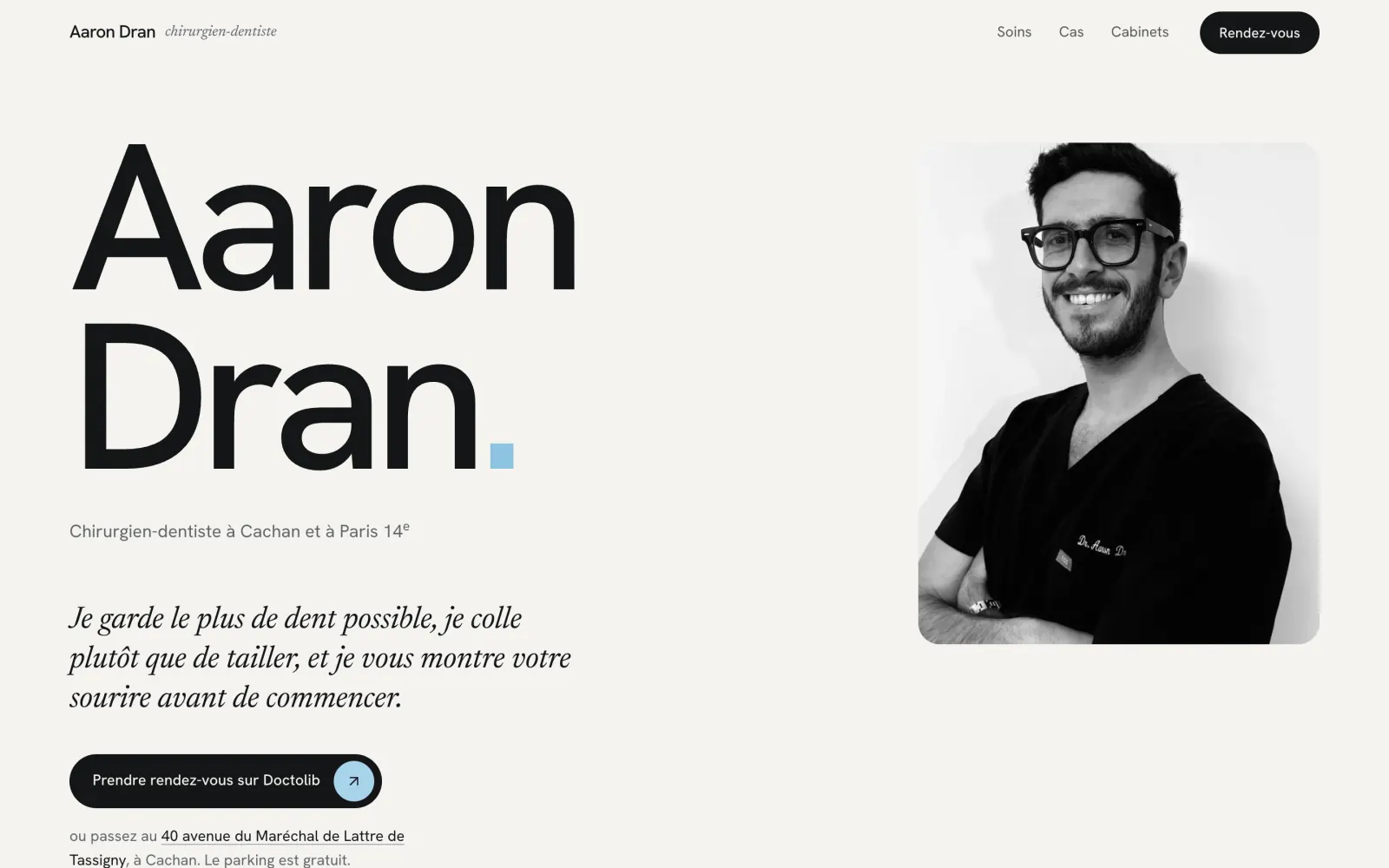 Page d'accueil du site Dr Aaron Dran sur ordinateur