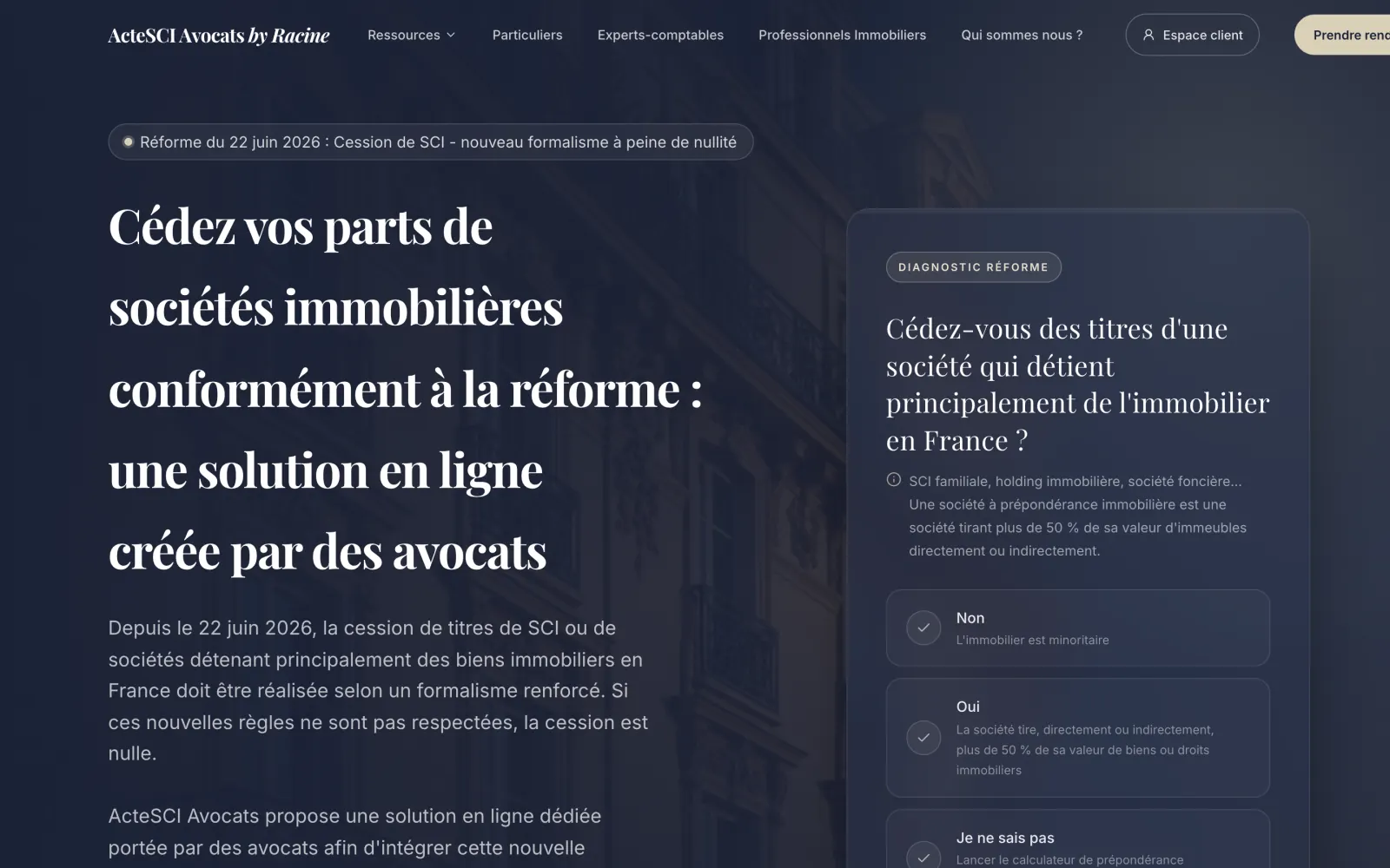 Page d'accueil du site ActeSCI sur ordinateur