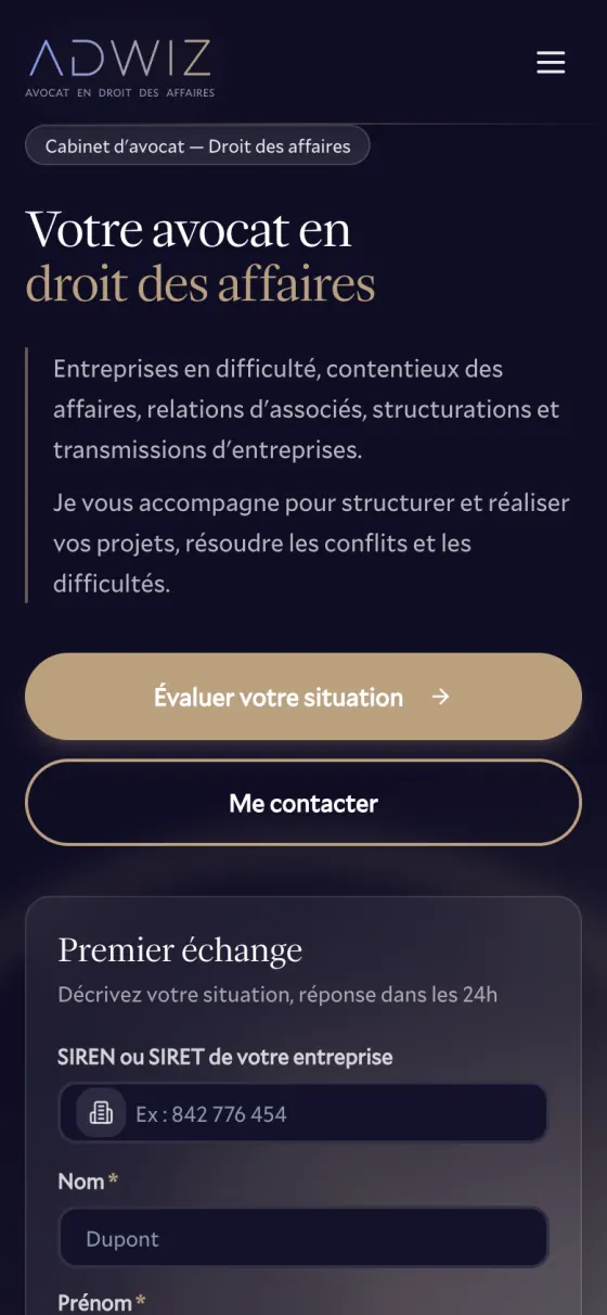 Le site ADWIZ sur téléphone