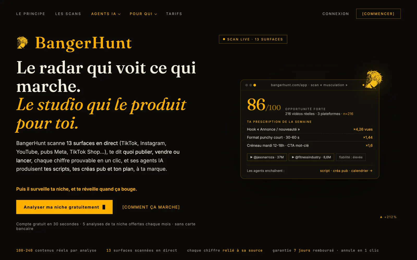 Page d'accueil du site BangerHunt sur ordinateur