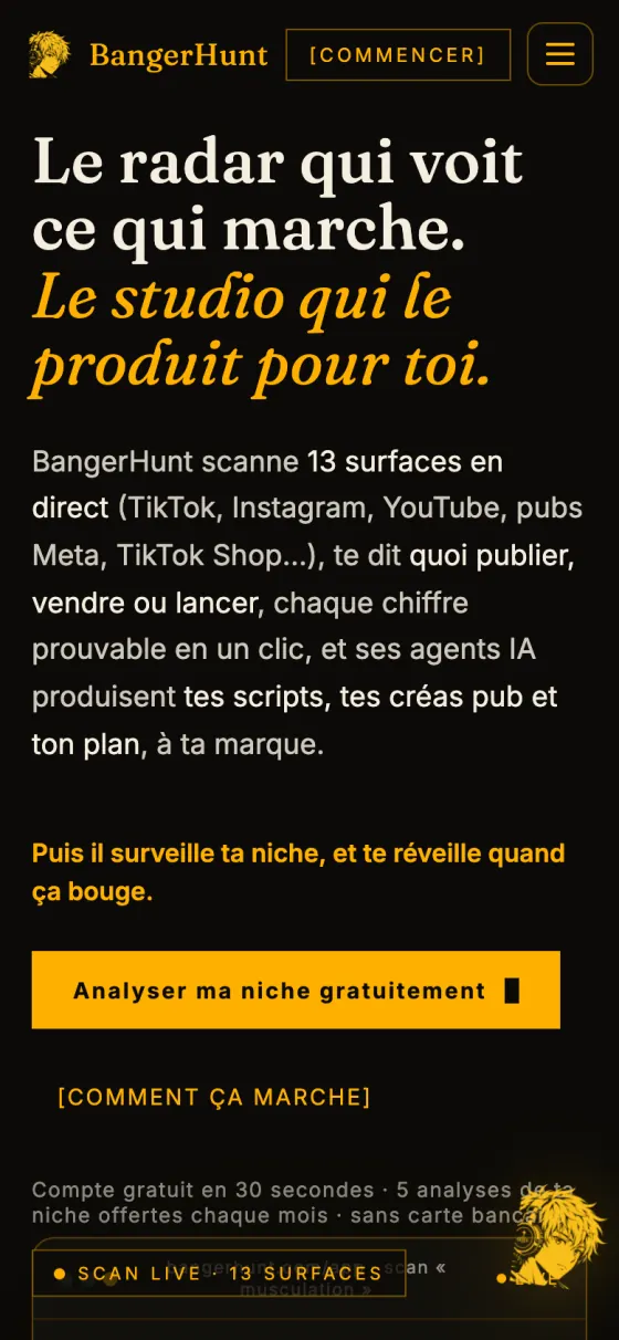 Le site BangerHunt sur téléphone