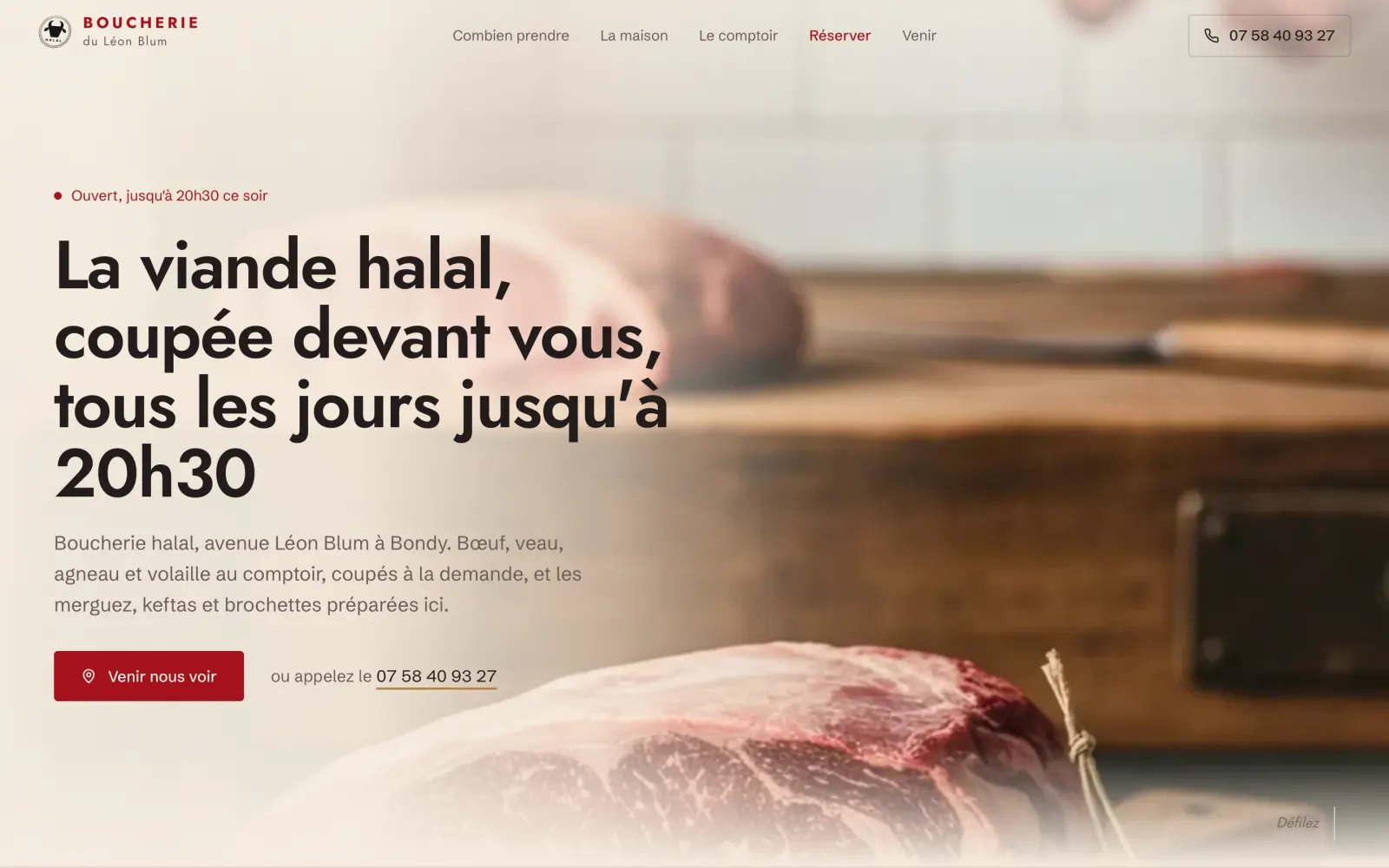Page d'accueil du site Boucherie Léon Blum sur ordinateur