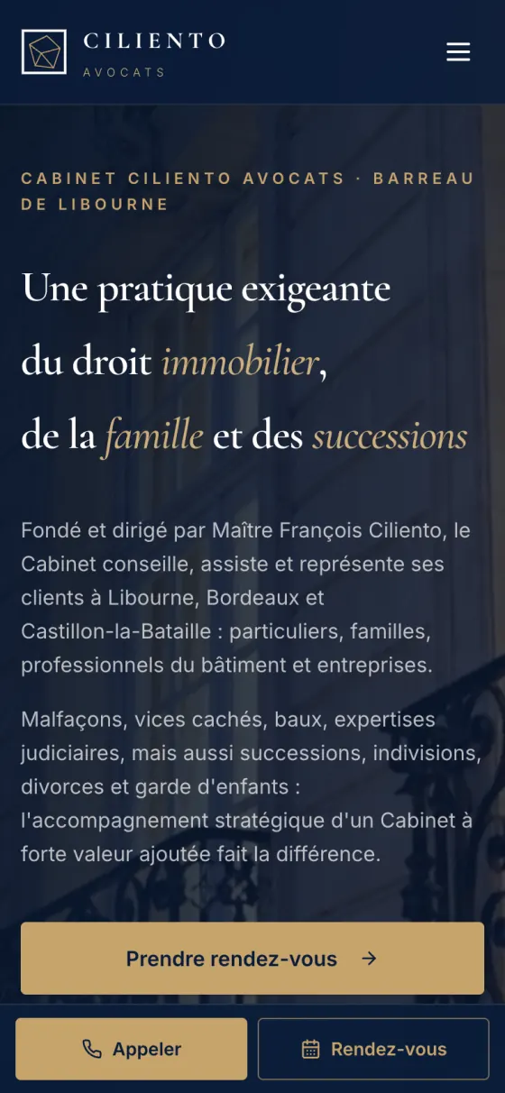 Le site Ciliento Avocats sur téléphone