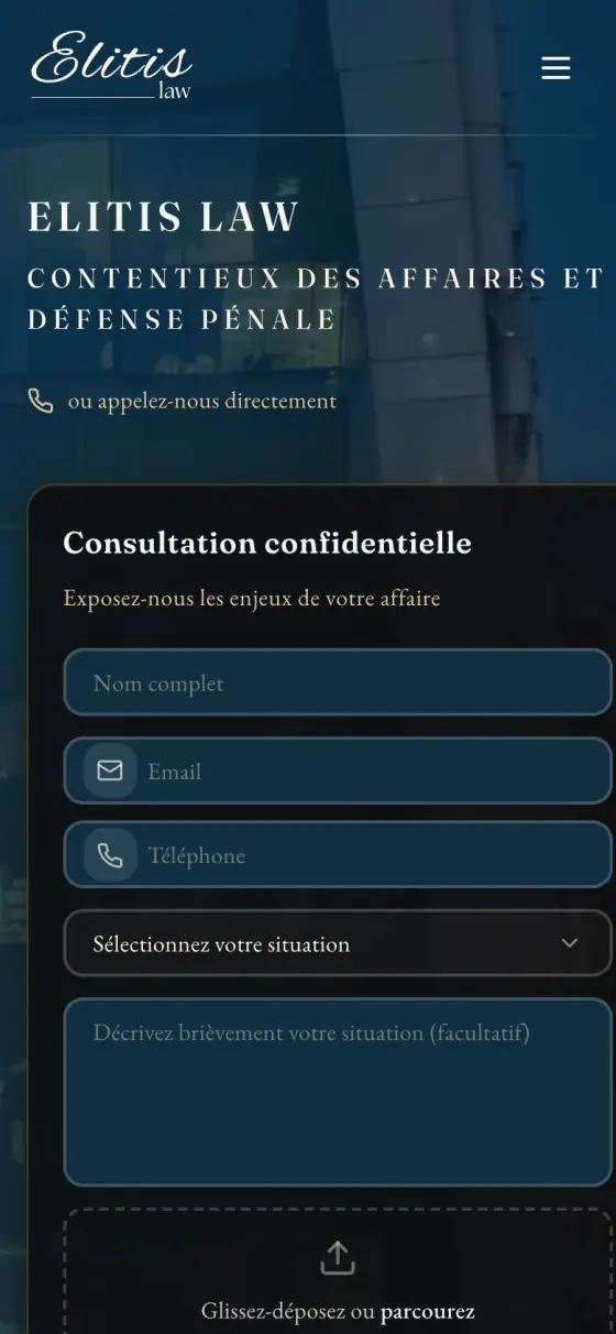 Le site Élitis Law sur téléphone