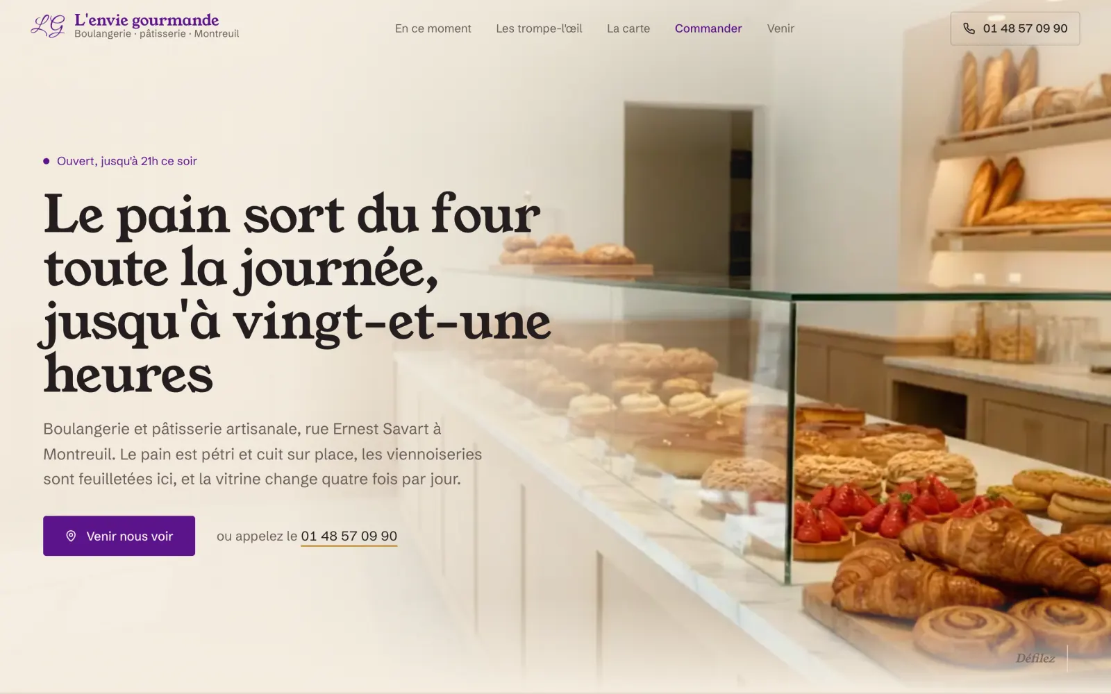 Page d'accueil du site L'envie gourmande sur ordinateur