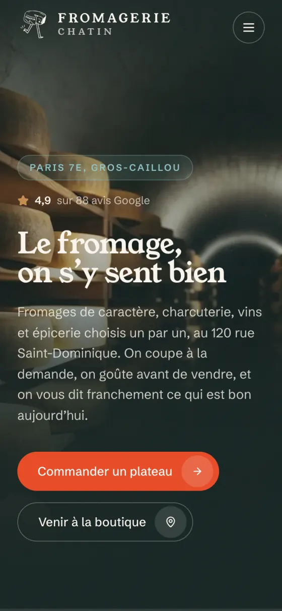 Le site Fromagerie Chatin sur téléphone