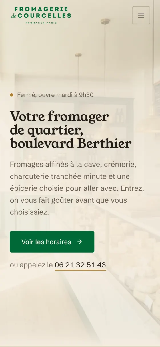 Le site Fromagerie de Courcelles sur téléphone