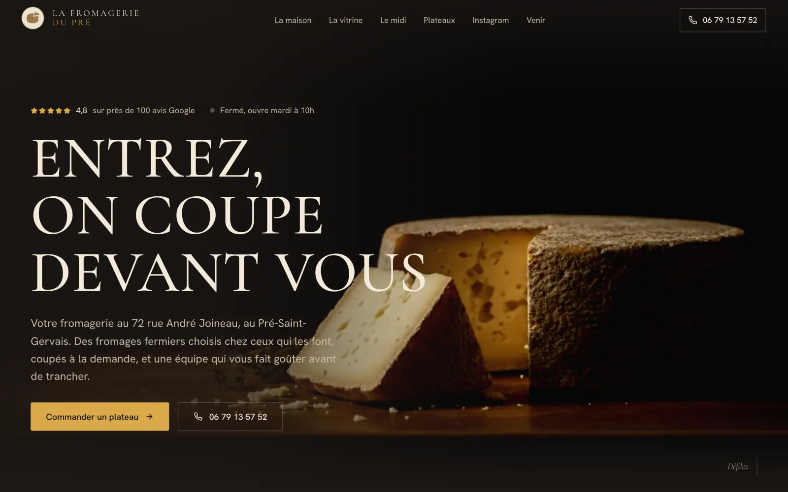 Page d'accueil du site La Fromagerie du Pré sur ordinateur