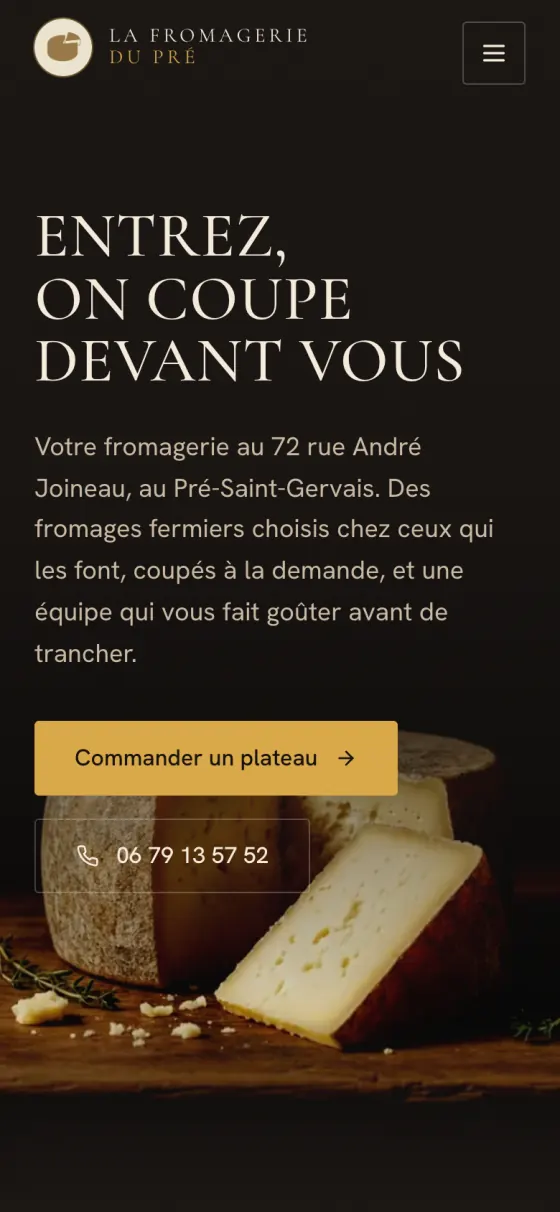 Le site La Fromagerie du Pré sur téléphone