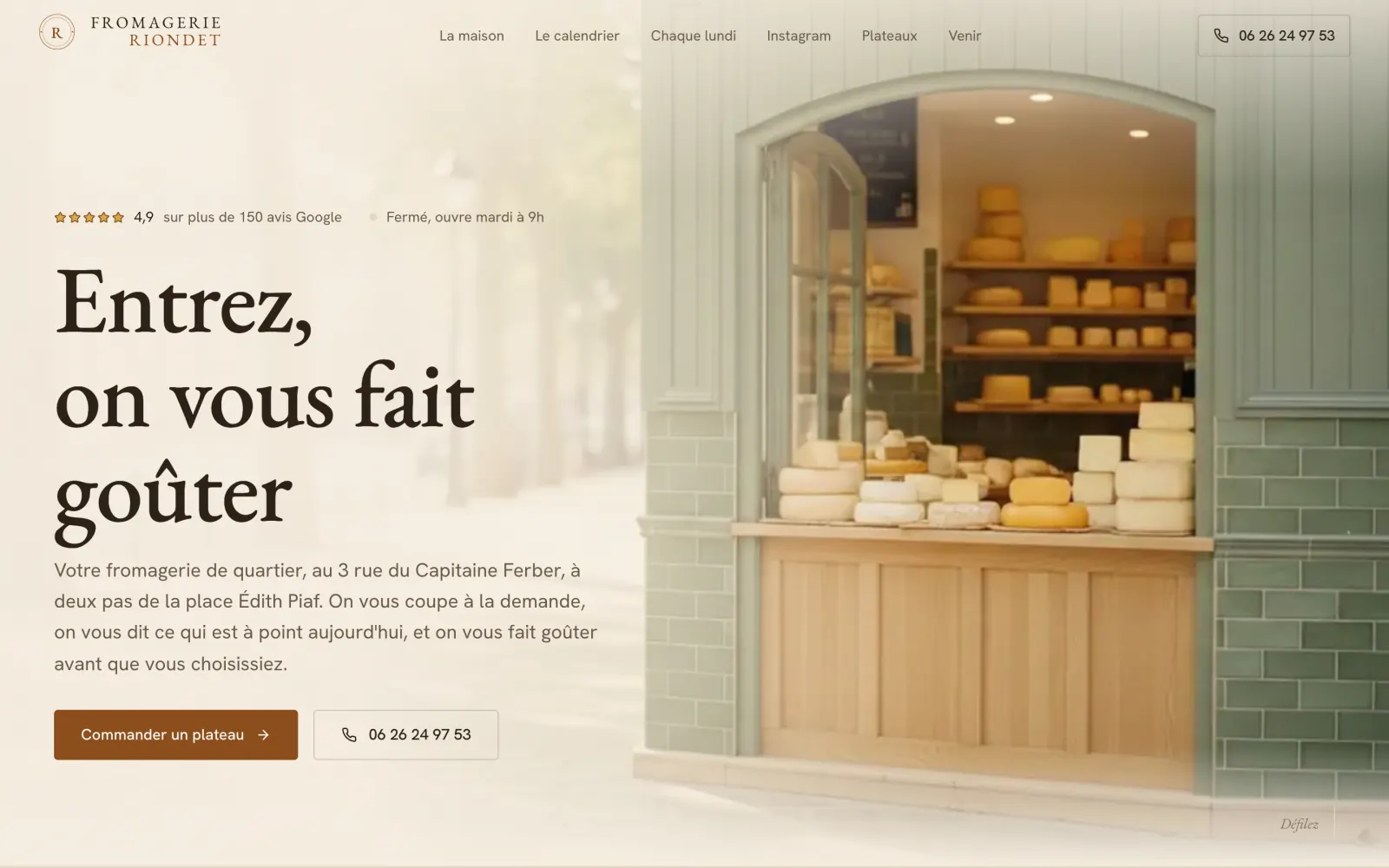 Page d'accueil du site Fromagerie Riondet sur ordinateur