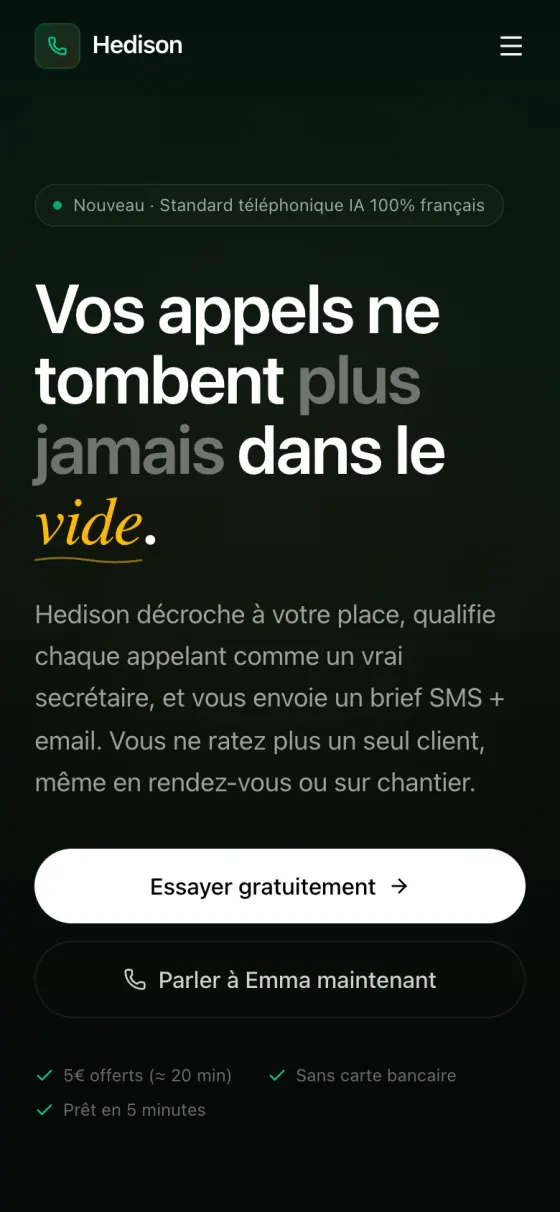 Le site Hedison sur téléphone