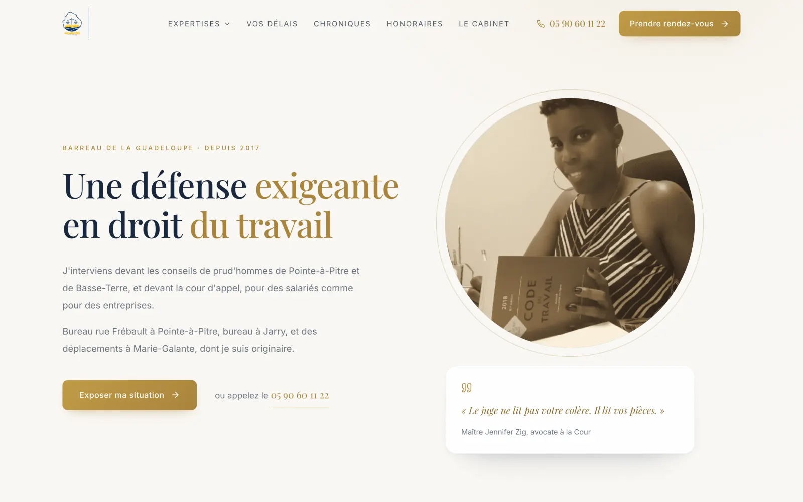 Page d'accueil du site Me Jennifer Zig sur ordinateur