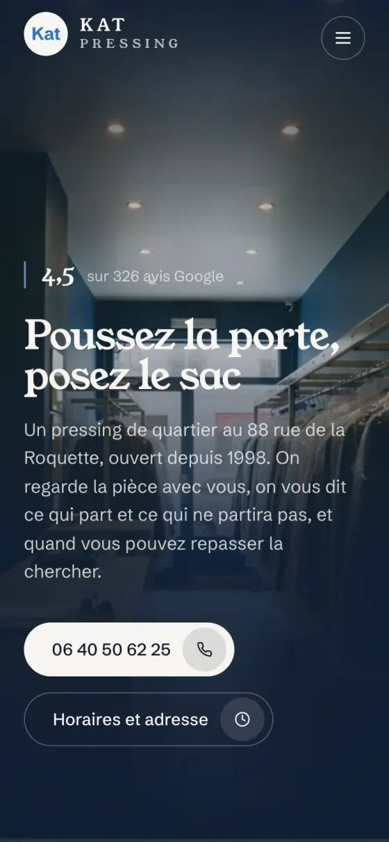 Le site Kat Pressing sur téléphone
