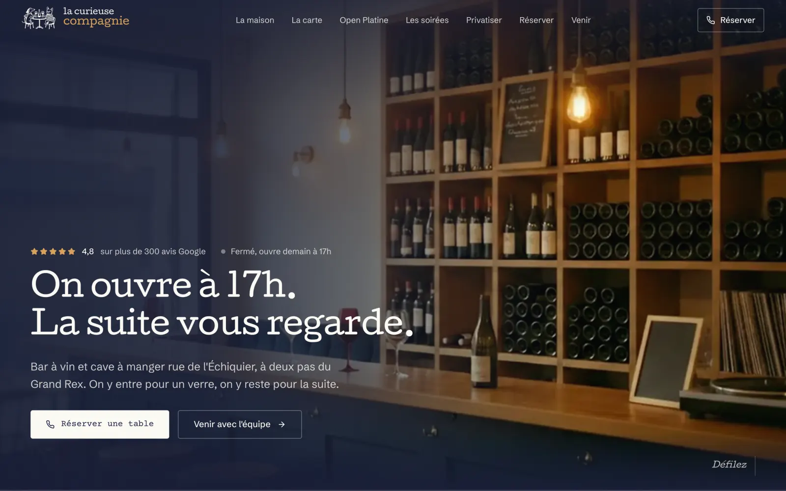 Page d'accueil du site La Curieuse Compagnie sur ordinateur