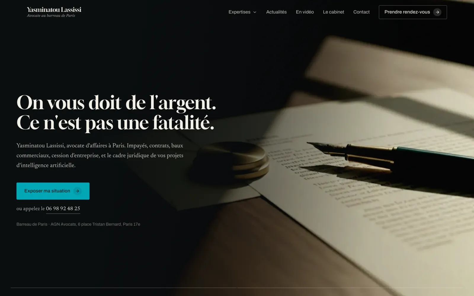 Page d'accueil du site Me Yasminatou Lassissi sur ordinateur