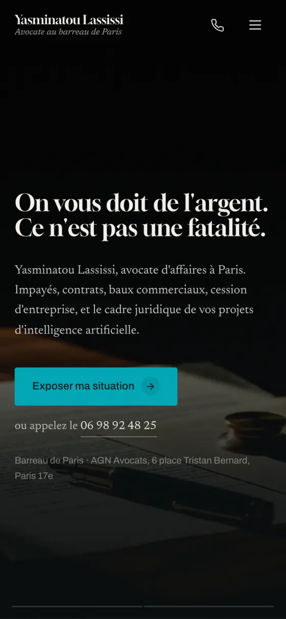 Le site Me Yasminatou Lassissi sur téléphone