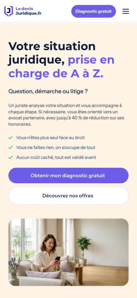 Le site Le Devis Juridique sur téléphone