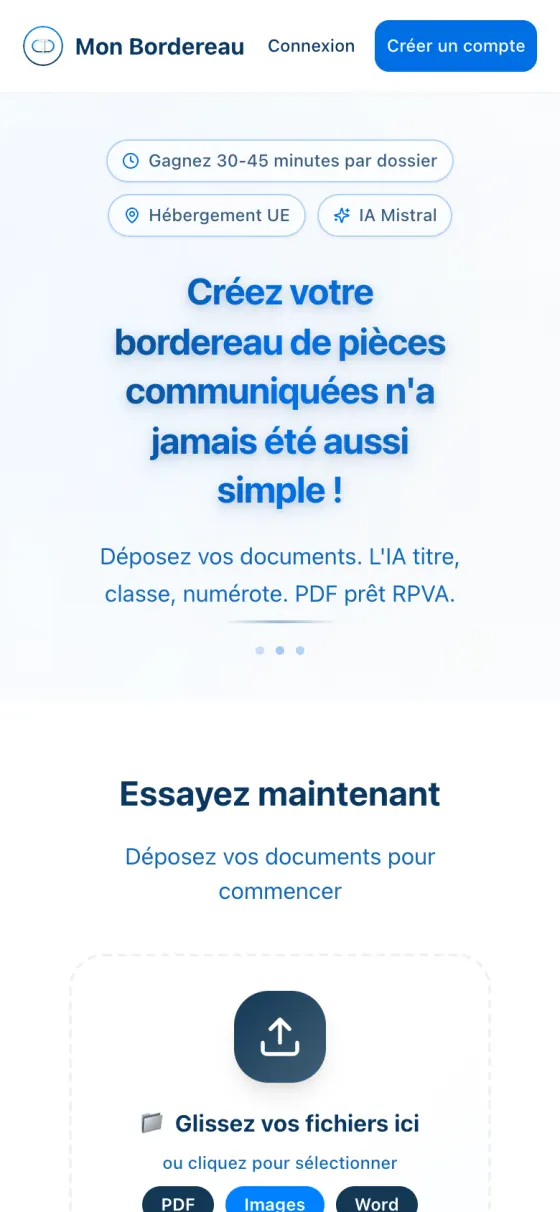 Le site Mon Bordereau sur téléphone