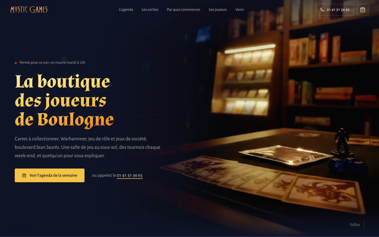 Page d'accueil du site Mystic Games sur ordinateur