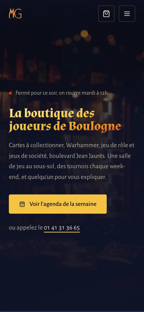Le site Mystic Games sur téléphone