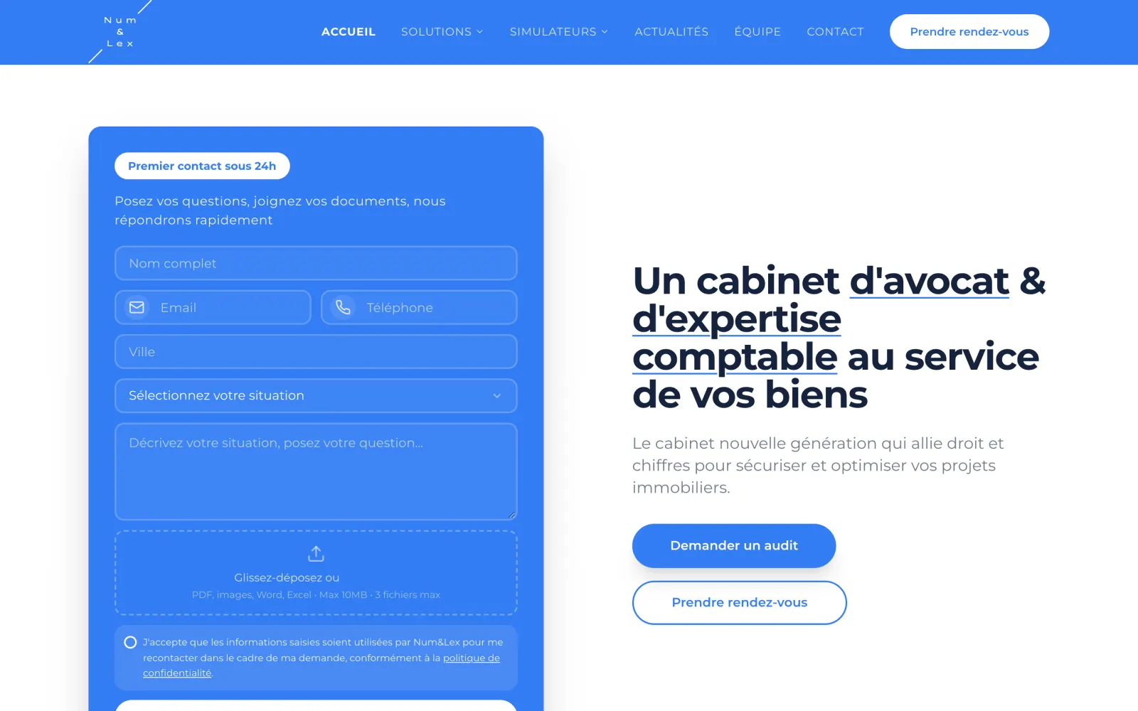 Page d'accueil du site Num&Lex sur ordinateur