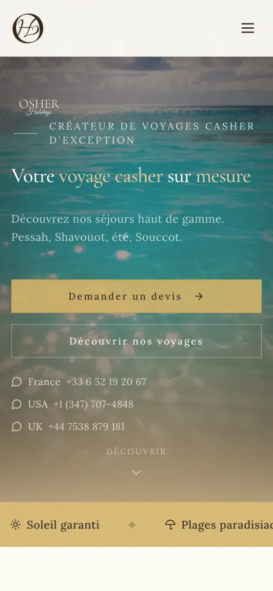 Le site Osher Holidays sur téléphone