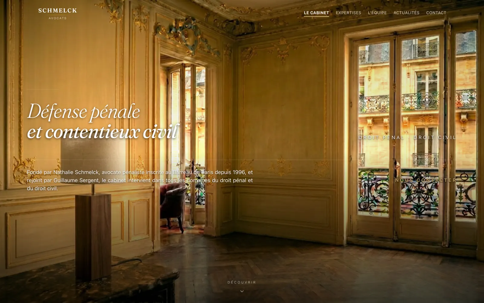 Page d'accueil du site Schmelck Avocats sur ordinateur