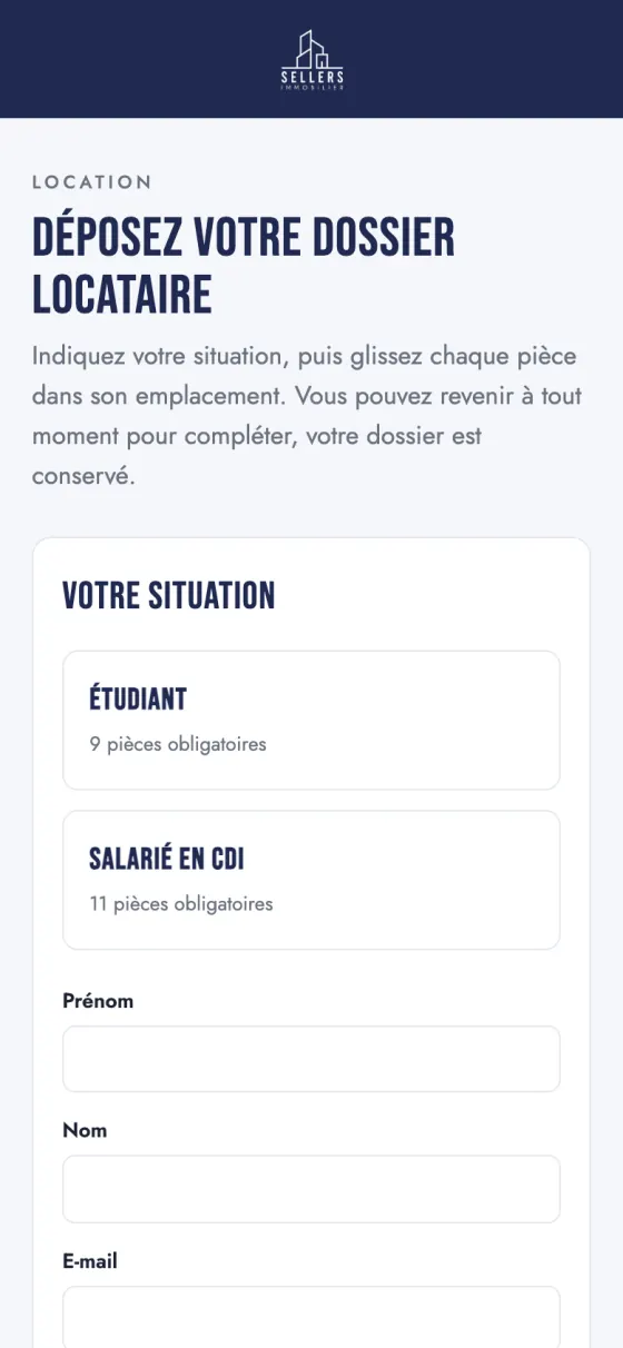 Le site Sellers Immobilier sur téléphone