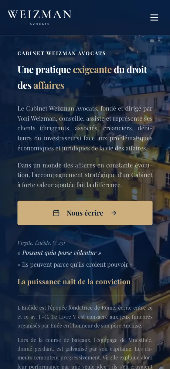 Le site Cabinet Weizman sur téléphone